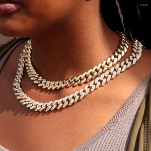 Kedjor Hip Hop 2st/Set Women Cuban Link Chain Halsband Black Gold Silver Color Iced Out Miami Högkvalitativa lyxsmycken