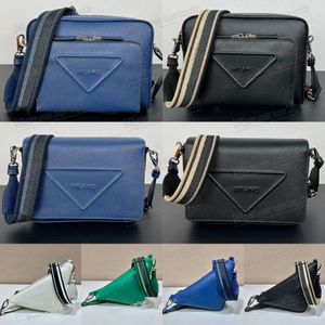 Saffiano triangel saffiano läder axel väska designers crossbody väskor lyxhandväskor crosshatch textur designer plånbok broderad webbing nylon foder