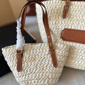 Bolsa de compras estruturada de palha refinada Bolsas de designer de pele de bezerro mulheres botão de encaixe magnético no24