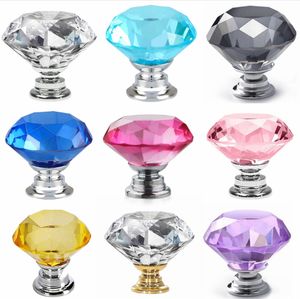 30mm Crystal Glass Diamond Door Handles Home Kitchen Cabinet Cupboard Drawer Pulls Wardrobe Knobs Hardware