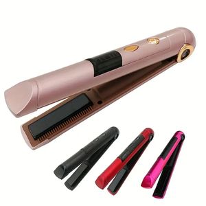 1pc 2 in 1 Flat Iron USB 무선 헤어 스트레이트너 휴대용 전문 무선 롤러 컬러 세라믹 빠른 난방 스타일 도구