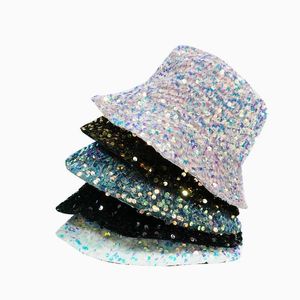 Wide Brim Hats Bucket Hats 2023 New Man Woman Glitter Sequins Bucket Hat Fisherman Hat Folded Windproof Panama Hats Female