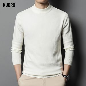 Blusas masculinas kubro masculino suéter meio turtleneck slim fit manga longa quente high-end tricô casual camisa de base de outono de inverno moda 230811