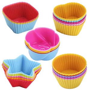 Moulds New Silicone Mold Cupcake Cake Muffin Baking Bakeware Non Stick Heat Resistant Reusable Heart CupCakes Molds DIY Pudding Colorful i0811