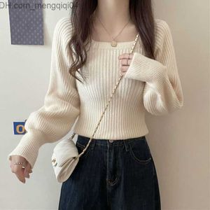 Women's Sweaters Lucifer Super Comfort cashmere sweater for women's ultra-thin short square neck knitted jumper for women's lantern sleeve sweater Z230811