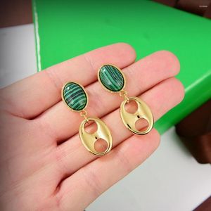 Orecchini penzolanti Giappone e Corea del Sud Green Natural Malachite Ago argento di alta qualità Femmina personalizzata