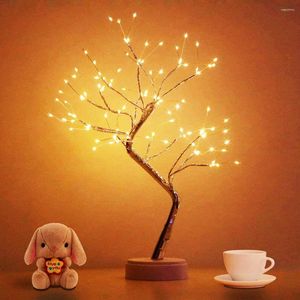 Night Lights Bonsai Tree Light Table Lamp Copper Wire LED Fire Mini Decorative Desk Home Bedroom Decoration Birthday Gifts