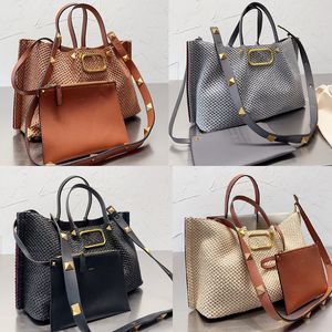 2 Sizes Women Casual Totes Rivet Designer Fashion Vintage RAFFIA Straw Cross Body Bag Luxurys Brand Golden Letters Shoulder Bags Handbags