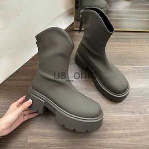 Stivali rimocy piattaforma roba boots caviglia stivali donne in pelle tacchi quadrati da combattimento stivali donna con cerniera spessa booties corti femminile j230811