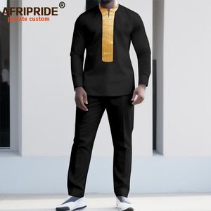 メンズトラックスーツ男性トラックスーツアフリカの伝統的な服ダシキ刺繍シャツとパンツ2ピースセットプラスサイズスーツA2316081