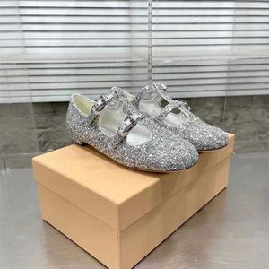 Designer 2023 Crystal Single Shoe Sequin Series Eye-catching Genuine Leather Sole with Soft Upper Feet