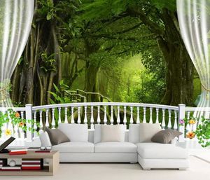 Duvar Kağıtları CJSIR Özel 3D Duvar Kağıdı Doğa Peyzaj Yeşil Büyük Ağaç Orman Şelalesi Balkon Arka Plan Duvar Dekor