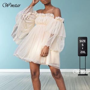 Basic Casual Dresses Wmstar Women's Dress Long Sleeve Loose Spring Off Shoulder Mesh Party Sexy Mini Short Wholesale Drop 230811