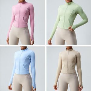 2023 Women Yoga Outfit Sports Jacket Stand-up Collar Half Zipper Long Sleeve Tight Yogas Shirt Gym Thumb Athtic Coat Gym Clothing