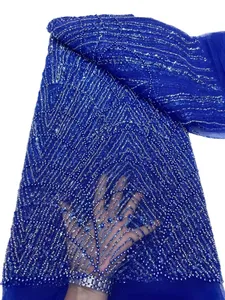 KY-2021ネット刺繍ビーズレース生地スパンコールと夏のナイジェリア人の販売中のブライドメイドウェディングドレス縫製クラフトチュールバースデーパーティー女性のための誕生日パーティー