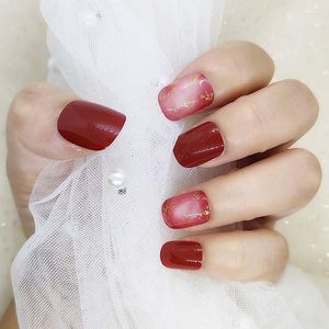 False Nails 20pcs/box Red Nail Press On Natural Temperament French Simple Short Style Acrylic Classical Fake For Girl H78