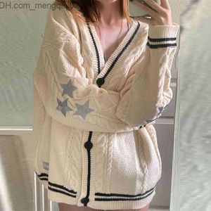 Women's Sweaters Fashion Retro Star Print Knitted Cardigan Prefabricated Cute Button V-neck Long Sleeve Coat Autumn Y2K Aesthetic Retro Sweater Z230814