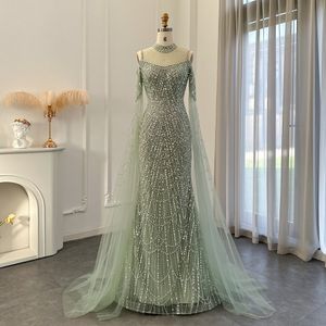 Urban Sexy Dresses Sharon Said Sage Green Mermaid Luxus-Abendkleid aus Dubai mit Cape-Ärmeln, elegantes Damen-Hochzeitskleid in Lila, formelles Partykleid SS205 230810