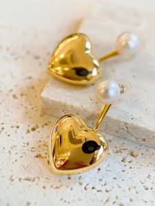 Stud Earrings Woman Fashion Jewelry AU750 Natural 18K Gold Ear Studs Pearl Love Multiple Wearing Methods