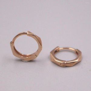 Hoop Earrings Real 18K Rose Gold For Women Carved Square 11mm Outer Diameter Small Circle Stamp Au750 /E308