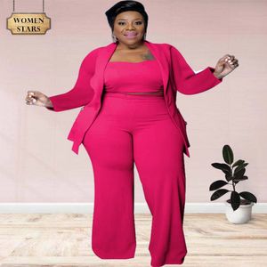 Women's Plus Size Pants 3 Piece Set Tracksuit Women Coat Vsest Sets Long Sleeve Fall Clothes Fashion Steetwear Wholesale Drop 230811