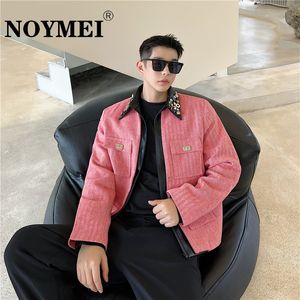 Men's Jackets NOYMEI Short Jacket Pockets Men Lapel Patchwork Contrast Color Pink Korean Style Fashionable Personalized Loose Male Coat WA1404 230810