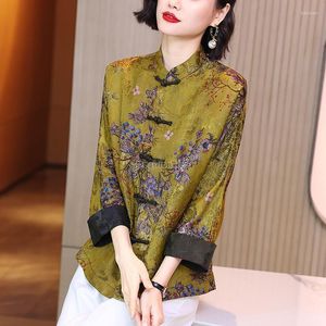 エスニック衣類2023中国スタイルのチョンサムブラウスの女性春と秋のタングスーツレトロスタンドカラープリントトップS121