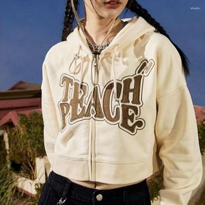 Женские толстовка писем вышивка женская одежда уличная винтаж хип -хоп Zip Up up hoodie Женщина. Слуша