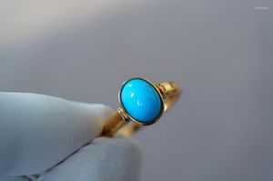 Pierścienie klastra jhy solid 18k złota 9,4 7,2 mm natury niebieskie turkusowe kamienie szlachetne diamenty dla kobiet Prezenty urodzinowe biżuterię