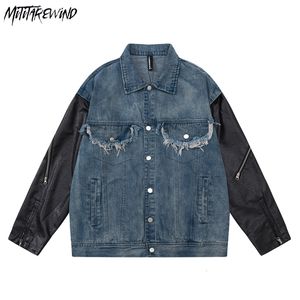 Mensjackor Vintage Patchwork Jacket Par Långärmad denim Casual Loose Overdimensionerade jeans Streetwear Single Breasted Harajuku Coats 230810