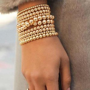 Strand Gold Color 4/6MM Acrylic Beads Bracelets For Women Round Elastic Charm Bracelet Chain Vintage Jewelry Gift