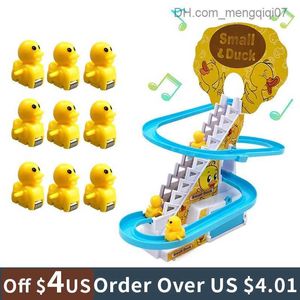 Pull Toys Baby toys electric duck track slide toys boys and girls electric stair climbing toys LED lights children's music slide toys Z230814