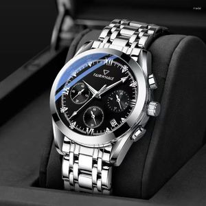 Wristwatches Multifunctional Fashion Men Watch Automatic Date Waterproof Timer Watches Business Round Stainless Steel Clock Product