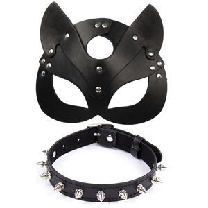 Bondage Porn Fetish Head Mask Whip BDSM Restraints PU Leather Cat Halloween Roleplay Sex Toy For Men Women Cosplay Games 230811