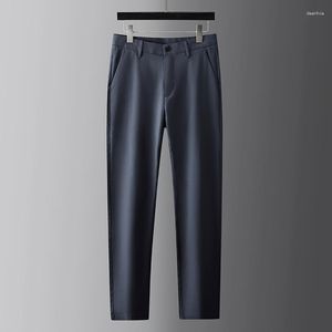 Men's Suits Spring Summer Silk Suit Pants High Quality Solid Color Elasticity Smart Casual Thin Simple Male Trousers 40