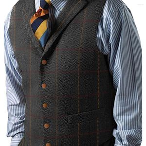 Men's Vests Suit Vest Brown Herringbone Wool Tweed Vintage Waistcoat Formal Business For Men Wedding