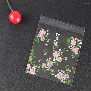 Gift Wrap 10-100Pcs Kawaii Rose Flowers Candy Cookie Bags Self-adhesive DIY Biscuit Package Bag For Wedding Party Packing