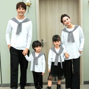 Family Matching Outfits Family Matching Clothes New Autumn Mum Daughter Father Son Matching Sweatshirt Cotton Striped Kids Shirts Couple Outfits