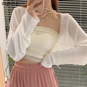 Kvinnors stickor Tees Sticked Cardigan Sunscreen Sweet Elegant Summer Fashion Long Sleeve Solid Loose AllMatch Sexig Female Ulzzang Casual 230810