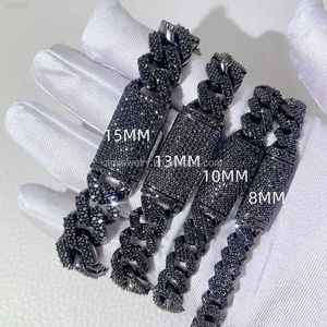 Partihandel VVS Black Moissanite Miami Cuban Link Chain 8mm 10mm 12mm 14mm 18mm Hiphop Necklace Armband Men smycken