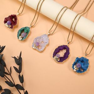 Pendant Necklaces Natural Stone Necklace Irregular Crystal Cluster Hole Link Chain Healing Crystals Charms For Women