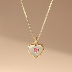 Pendant Necklaces Product S925 Sterling Silver Heart Shape Mother Of Pearl Shell Peach Pink Necklace For Women Gift