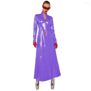 Women's Trench Coats Glossy Women Slim Long Front Zipper Jacket Sleeve Sheath Dress Party Club Gothic Victorian Sexy Clothing S-7XL