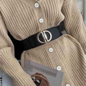 Cintos New Designer Elastic Black Wide Bide Belts For Women Luxury Fashion Ladies Dress Sweater Sweater Sweater Sweater Sweater Cintura de cintura de cintura vedada