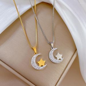 Pendant Necklaces Silver Plate Star Moon Necklace Woman Stainless Steel Cz Glitter Golden Sailor Half Y2k with Stars in Jewelry