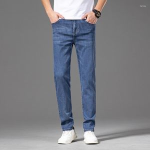 Jeans masculinos de alta qualidade finos de primavera/verão jovens calças compridas