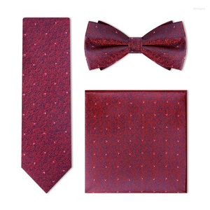 Bow Ties Designer Brand Wine Red 7CM Luxury Tie Set For Men Wedding Business Fashion Suit Dress Bowtie Necktie With Gift Box