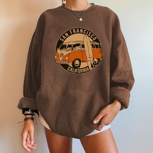 Kvinnors hoodies tröjor San Francisco Kalifornien trycker kvinnor vintage bussar överdimensionerade crewneck toppar kvinna drop-shoulder tröjor 230810