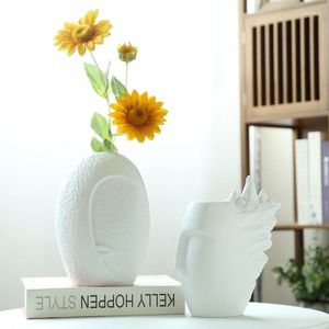 Vase 2023 Ins Nordic Decor Creative Art Art Face Shape Ceramic Flower Vase Home Living Room Body Bedroom