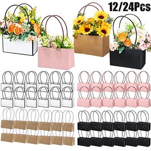 Gift Wrap Waterproof Flower Bags Handled Box For Arrangement Rectangle Bouquet Florist Supplies Wedding Christmas